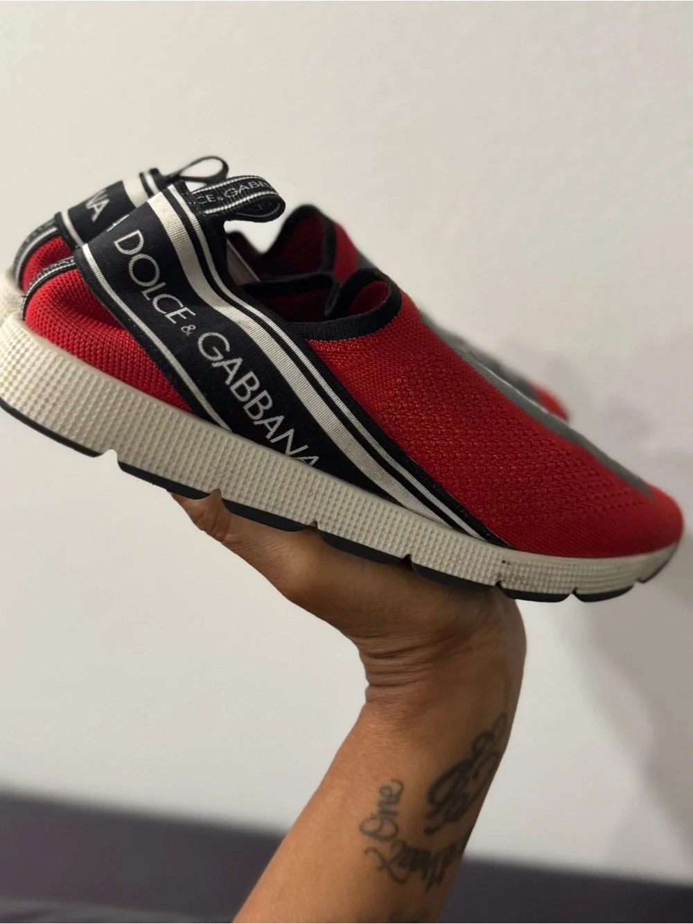 100% AUTH Dolce & Gabbana Kids Red & Black Slip-On Sneakers